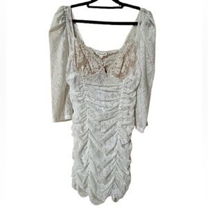 Ruched Lace Mini Dress White/Tan M